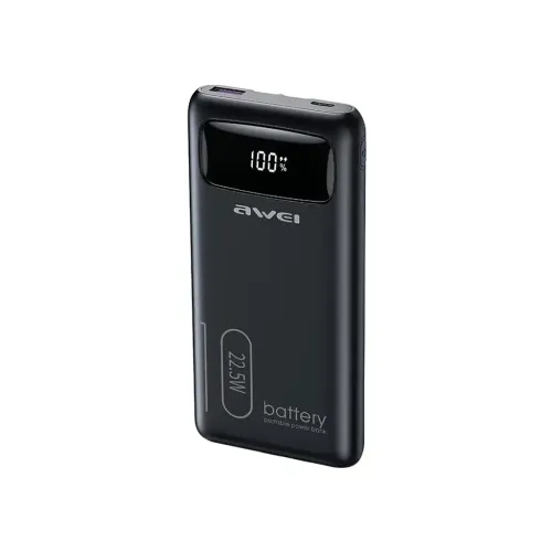 [09636] Awei P168K 10000mah Fast Charging Power Bank Black With Type C & Lightning Cable (22.5W)