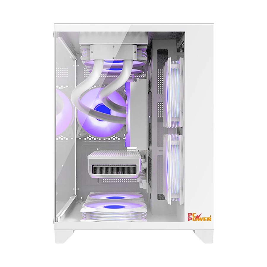 PC Power OCEAN VIEW V1 WH 5 FAN Mid Tower White Micro-ATX Gaming Desktop Casing