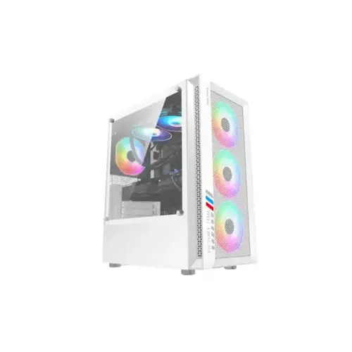  POWER TRAIN PT-701W ATX MID TOWER GAMING CASE WITH 4 RGB FAN (WHITE)