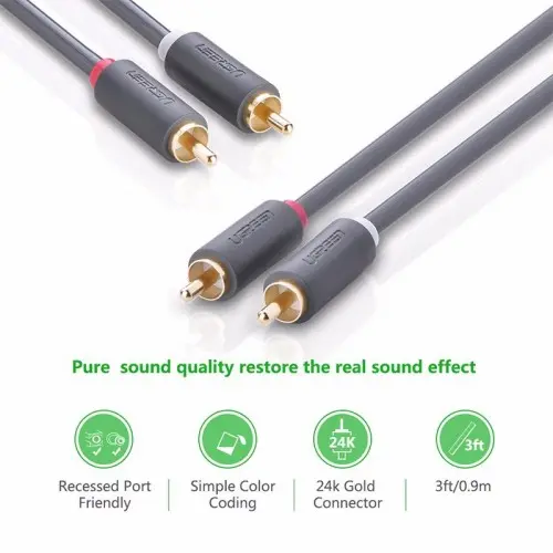 UGREEN 10519 2RCA male to 2RCA male stereo audio video cable 3M