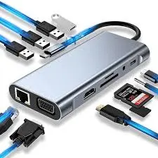 TYPE-C TO HDTV 11 IN 1 (LAN+TYPE-C+SD CARD+USB 3.0*2+HDMI+HDTV) CONVERTER 